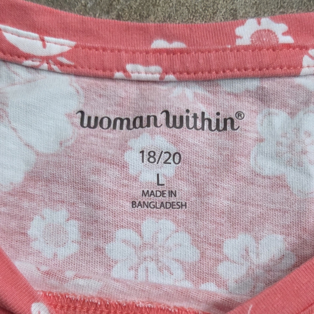 Woman Within Pink Floral‎ Shirt L Summer Casual Pretty - Picture 2 of 6